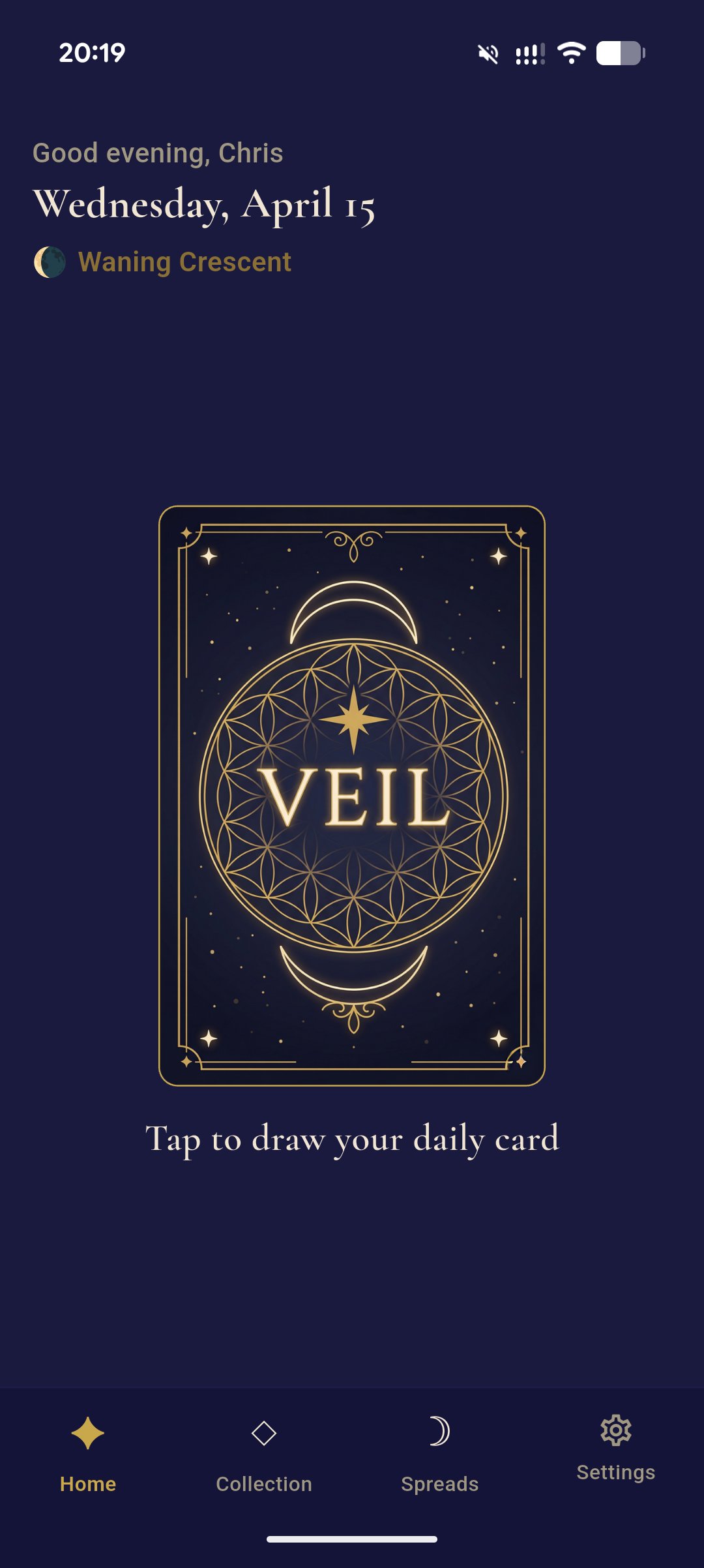 Veil home screen — tap to draw your daily card